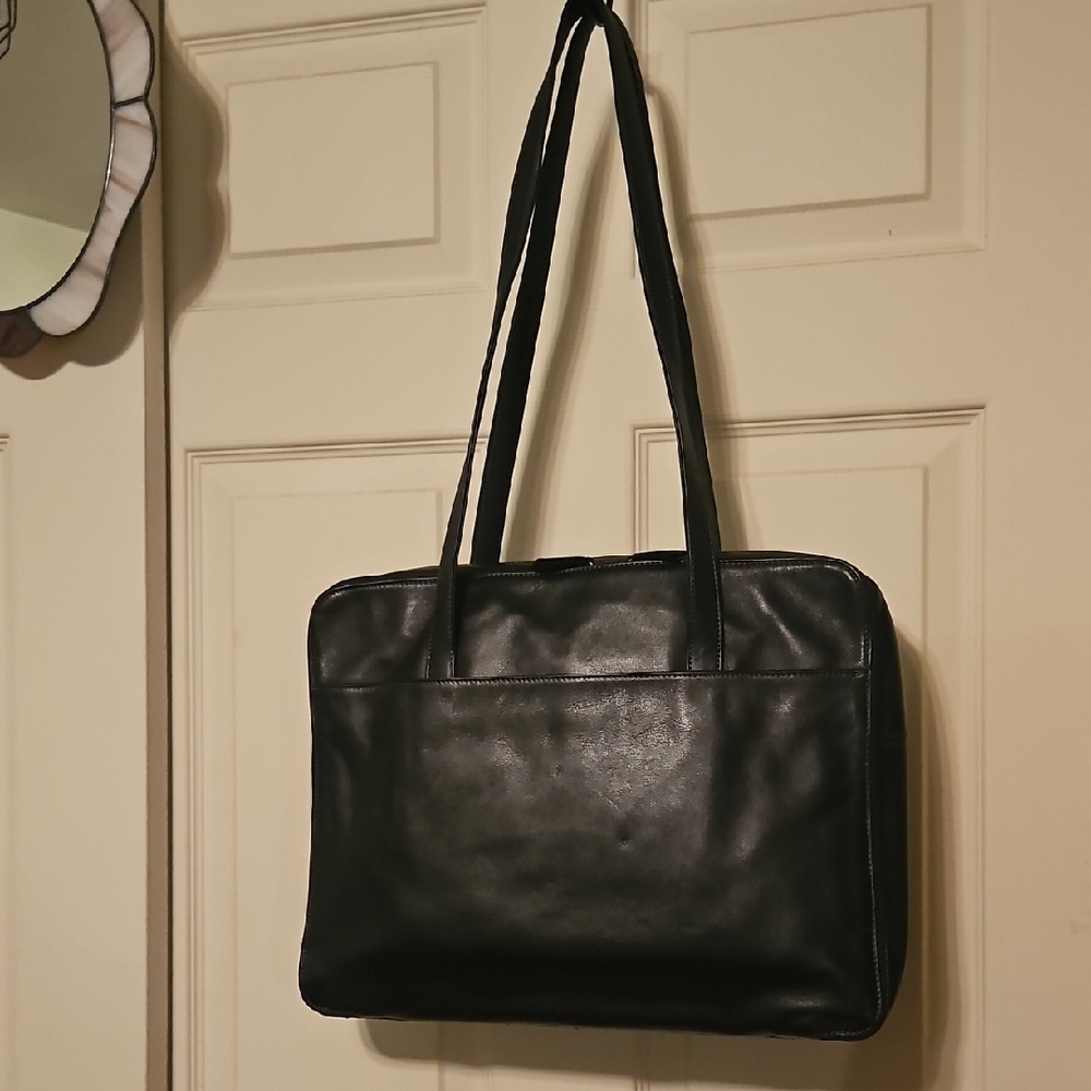 Tignanello Black Leather Laptop Bag